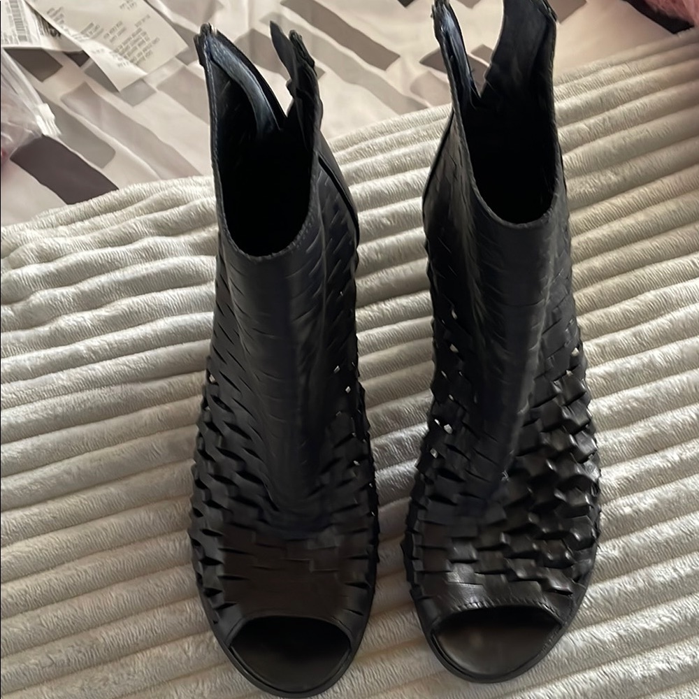 Macy's Black Ankle Boots with Woven Texture and High Heel
